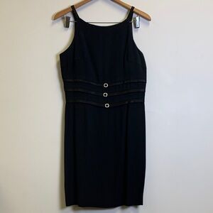 Dave & Johnny Black Sleeveless Midi Sheath Dress with Triple Waist Straps